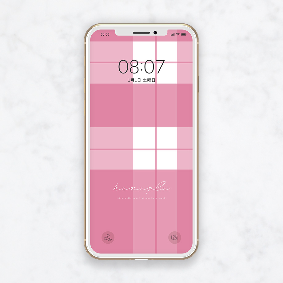 ピンクチェックのスマホ壁紙