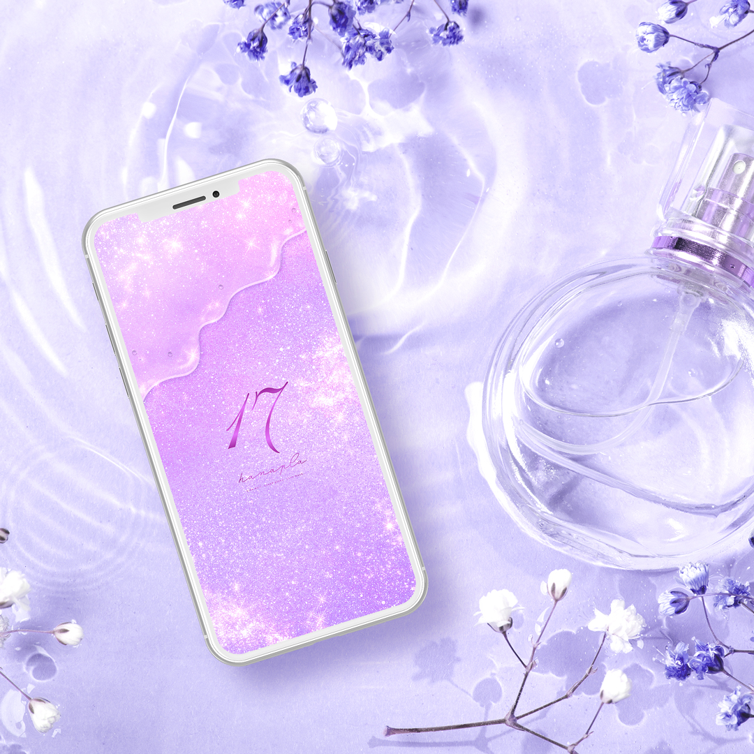 【藤色うるつやジェルの魔法＋数字17】透明感あふれる紫色グラデ✨星屑のようにキラキラ輝く幸運の待ち受け壁紙💜💫