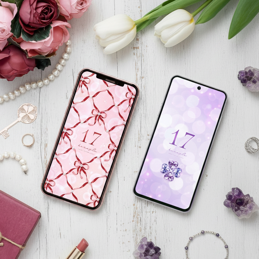 おしゃれ可愛い数字17の待ち受け画像ジュエリー宝石パールダイヤモンド