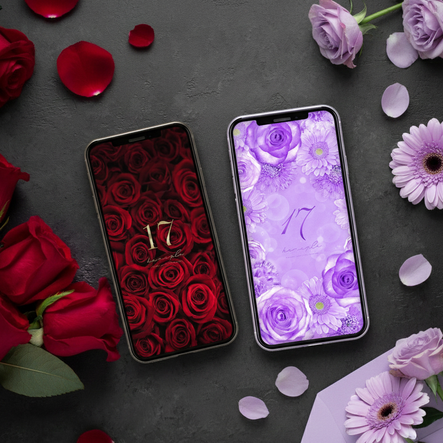 おしゃれ可愛い数字17の待ち受け画像バラ園ローズ