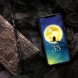 【守り神フクロウと黄金満月＋数字35】願いを見守る夜空の守護🌟幸運と癒しを招く神秘のスマホ待ち受け画像✨🦉🌕