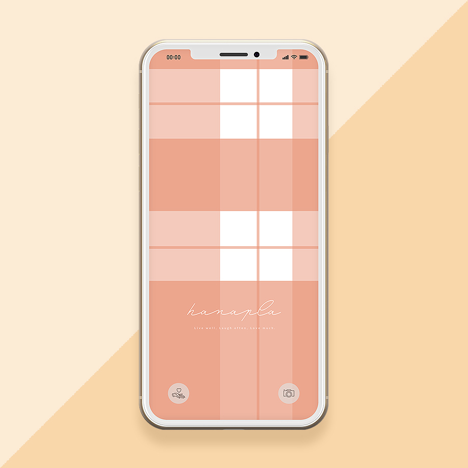 【シンプルカラー】カーミングコーラルオレンジのチェック柄スマホ壁紙