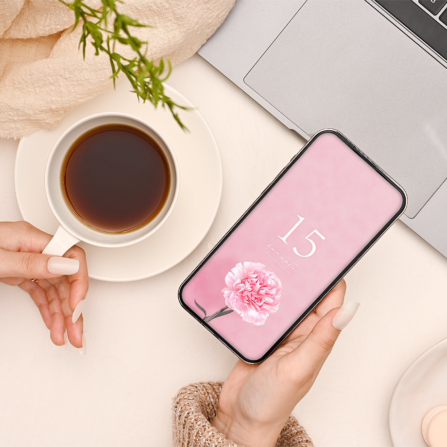 【家庭運ならコレ】家族の絆を深める！数字15とおしゃれなピンクカーネーションのスマホ壁紙