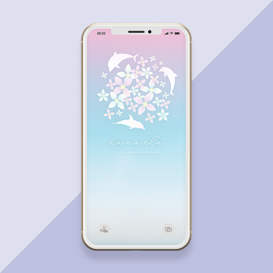 イルカとパステルフラワーの待ち受け画像（スマホ壁紙）