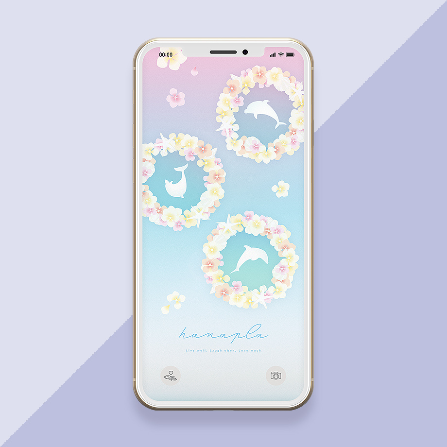 イルカと夏リースの待ち受け画像（スマホ壁紙）