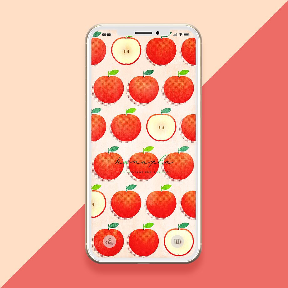 元気と癒し！フルーツ柄リンゴのイラスト待ち受け画像（スマホ壁紙）