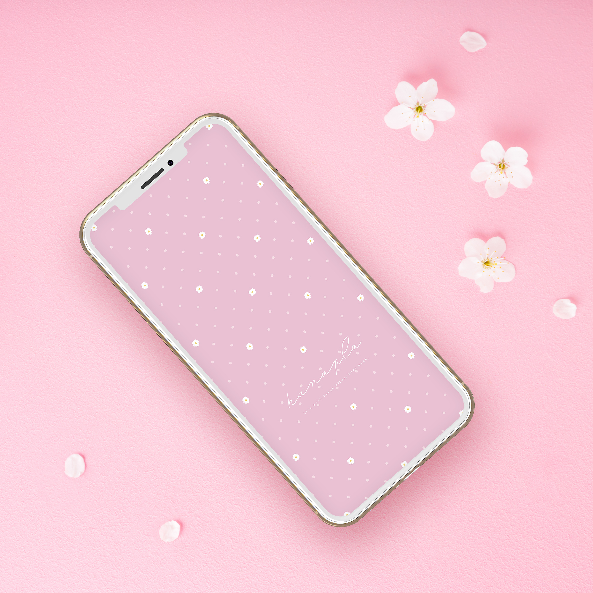 【待ち受け画像】おしゃれピンクと小さなお花の可愛いドット柄スマホ壁紙