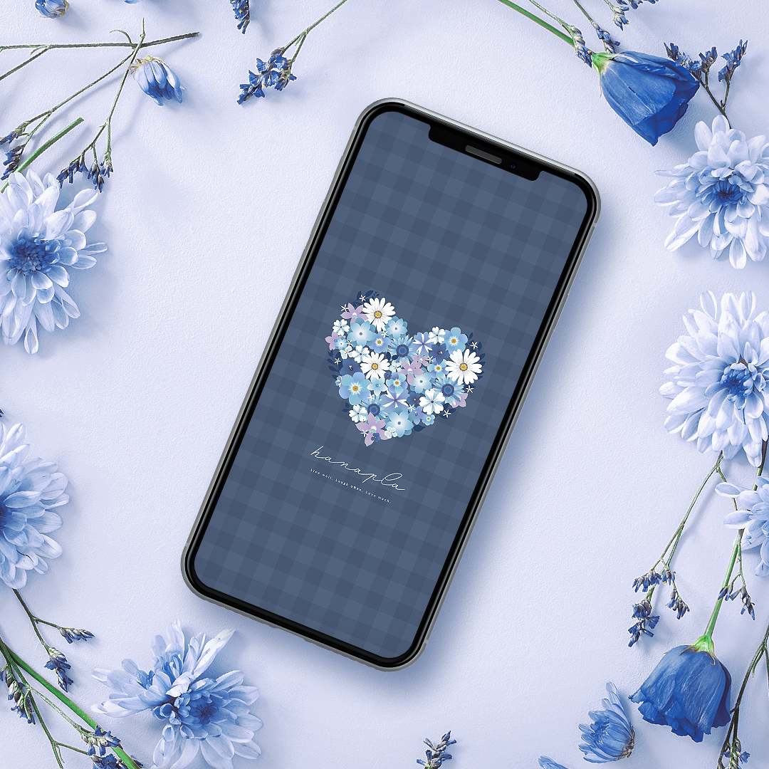 【幸せハートの青いフラワーブーケ】💙心を癒す清らかなブルーデザイン✨毎日に安らぎと幸運を呼ぶスマホ壁紙🌸