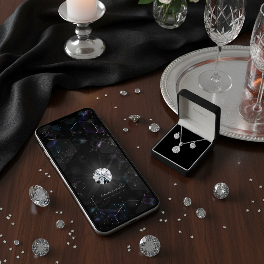 【永遠の輝き大粒ピュアダイヤ】黒×光のヘキサゴンに輝く最強の運気アップ壁紙✨浄化・願望成就にも💎