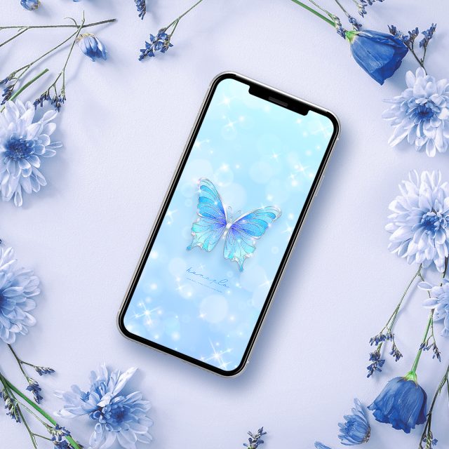 【キラキラ舞う💙ブルーアゲハ】幸運を運ぶ宝石蝶🦋輝く水色グラデが心を浄化するスマホ待ち受け✨