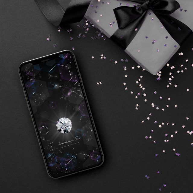 【永遠の輝き大粒ピュアダイヤ】黒×光のヘキサゴンに輝く最強の運気アップ壁紙✨浄化・願望成就にも💎