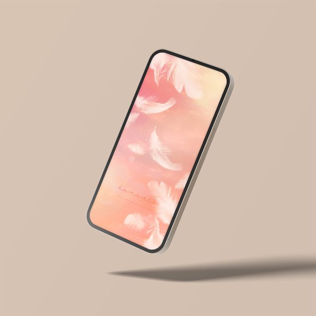 【天使の白い羽根ピンクオレンジ】幸せを運ぶスマホ壁紙🪽愛と光に包まれる癒しのグラデーション空✨