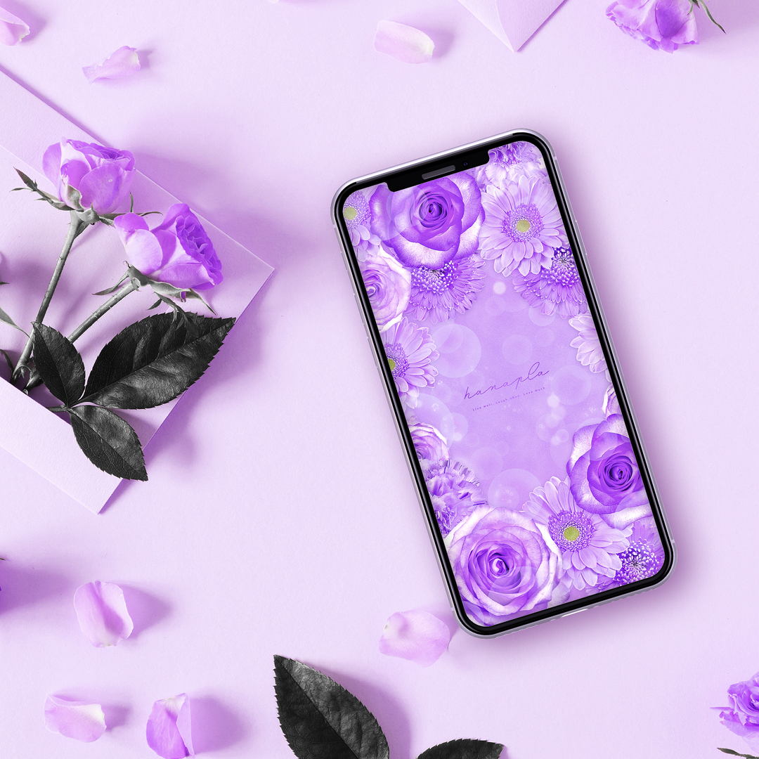 【キラ盛りパープルフラワー】華やか紫の花束💜願いが叶う✨癒しと運気UPのスマホ待ち受け壁紙💐