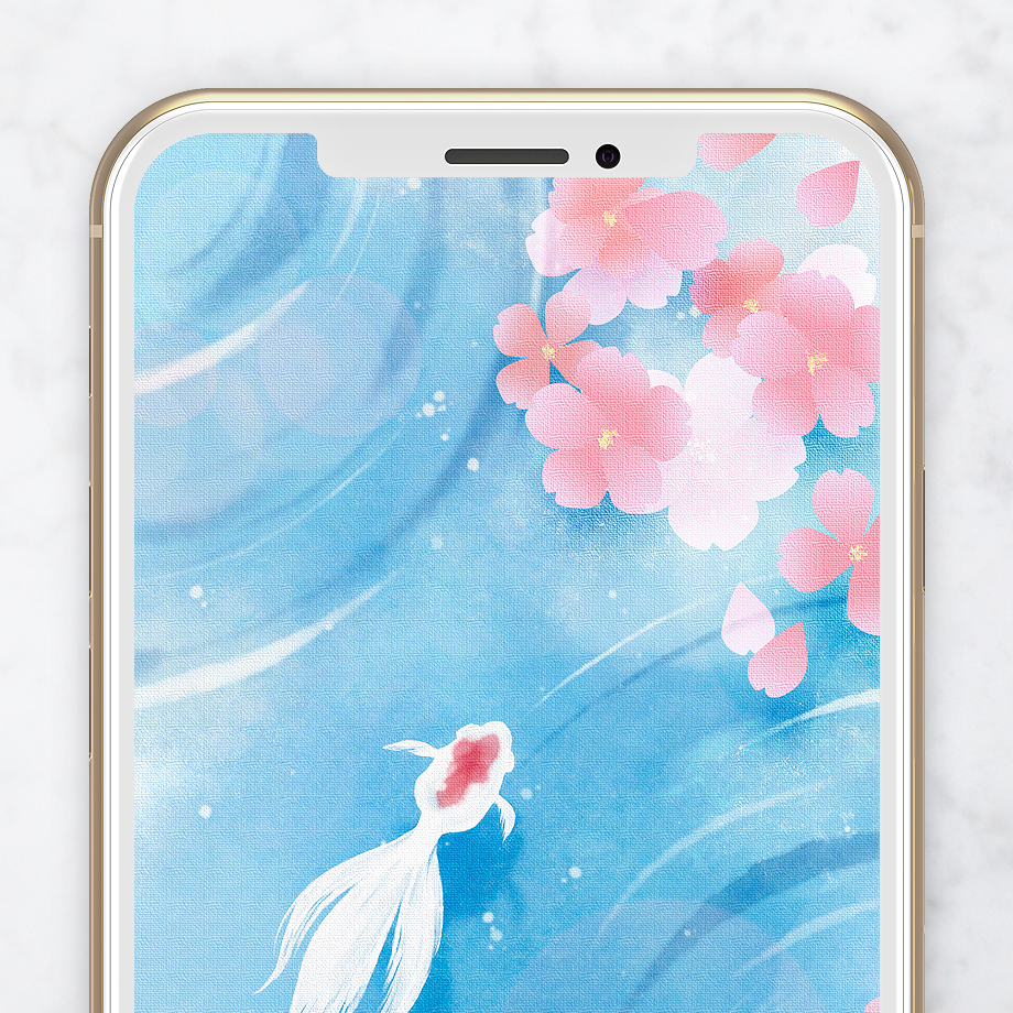 【金運招く白金魚と桃色サクラ】🌸春風に舞う桜と澄んだ水に泳ぐ白金魚が、あなたの心と運気を優しく整える待ち受け画像✨