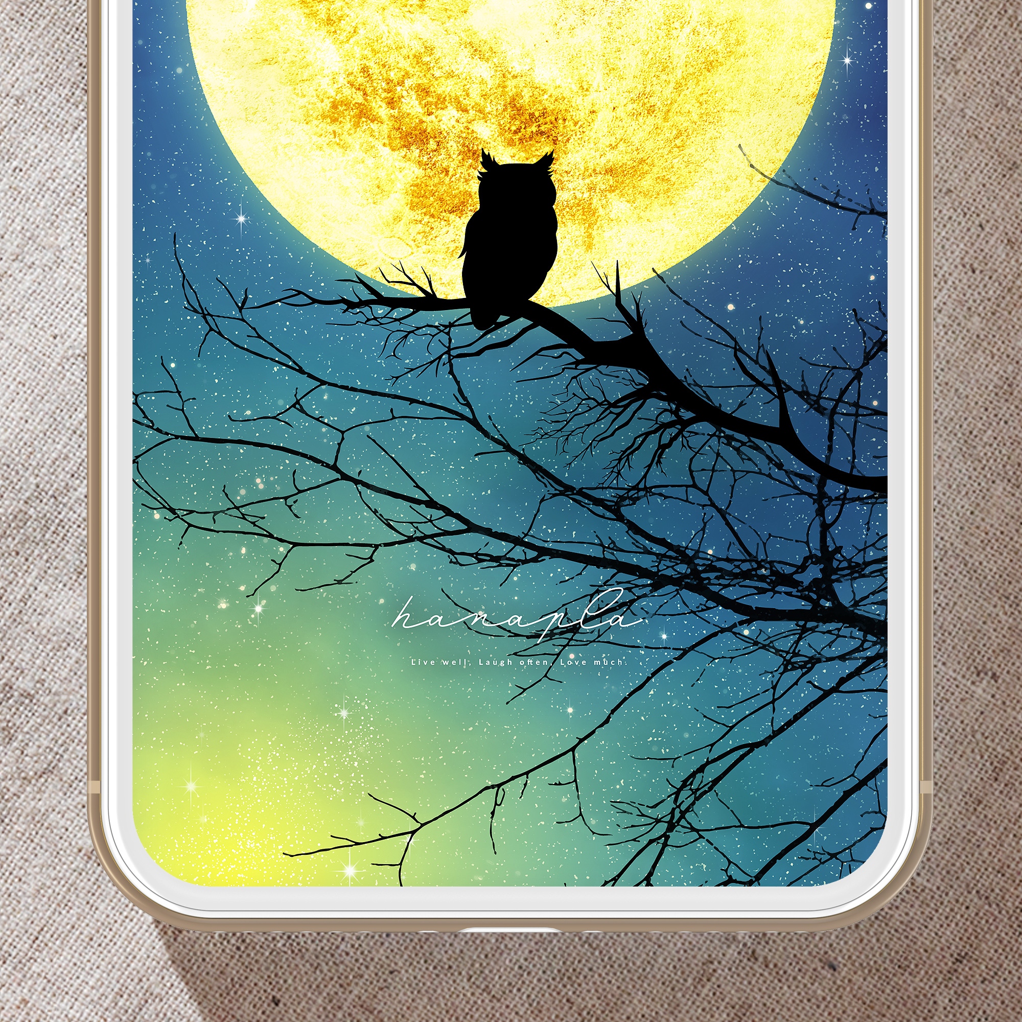 【守り神フクロウと黄金満月】願いを見守る夜空の守護🌟幸運と癒しを招く神秘のスマホ待ち受け画像✨🦉🌕