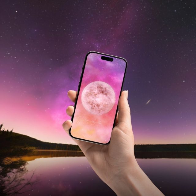 【巨大満月スーパーピンクムーン】恋愛運UP💗願いを叶える奇跡の満月✨ときめく夜空のスマホ壁紙🌙🌸