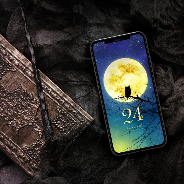 【守り神フクロウと黄金満月+数字24】願いを見守る夜空の守護🌟幸運と癒しを招く神秘のスマホ待ち受け画像✨🦉🌕