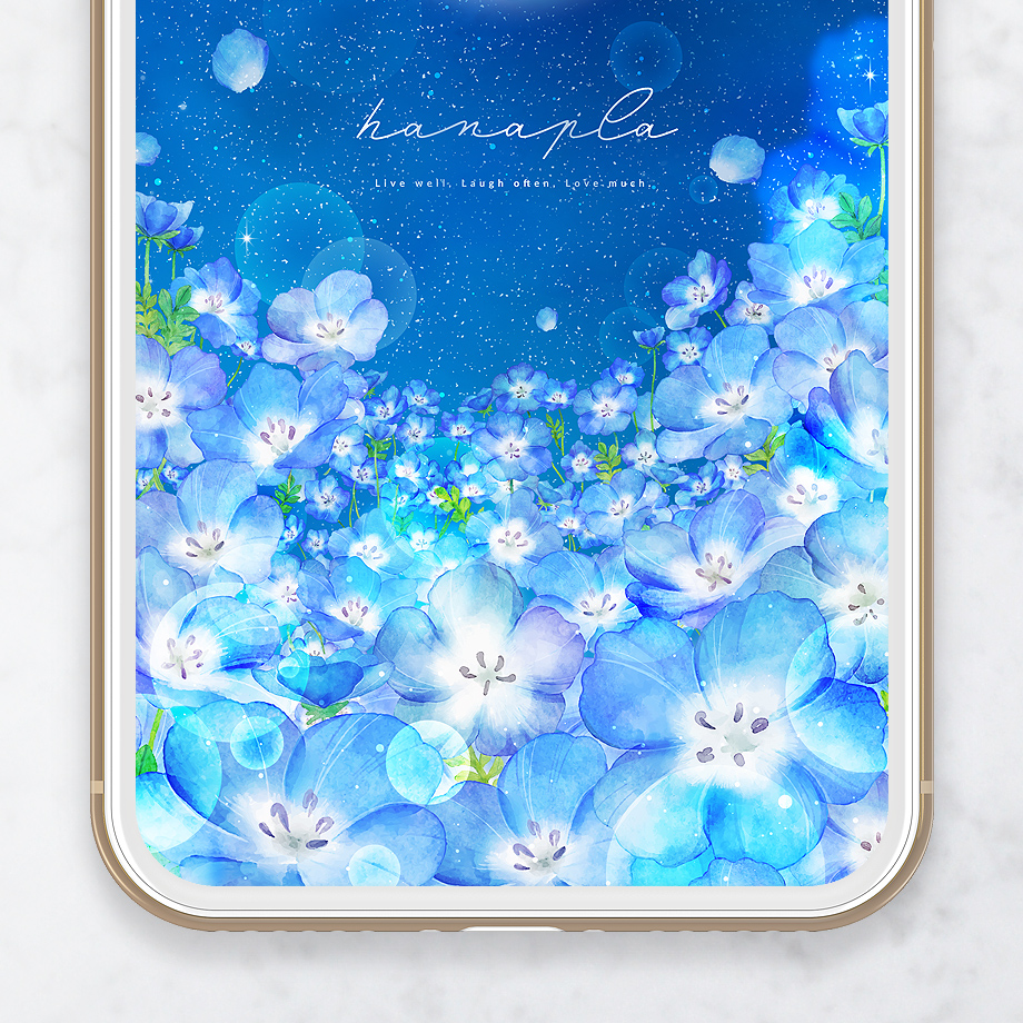 【ネモフィラと満月星空】夜空に咲く奇跡の青い花畑🌕✨心満たされる癒しのスマホ壁紙💙