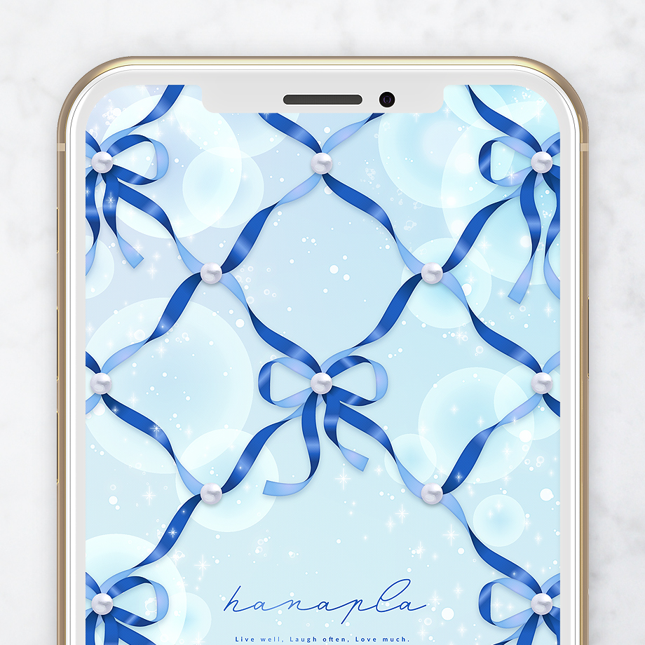 【リボンパールの縁結び🎀青き煌めき】透明感と癒しを運ぶ💎幸運を結ぶスマホ壁紙✨