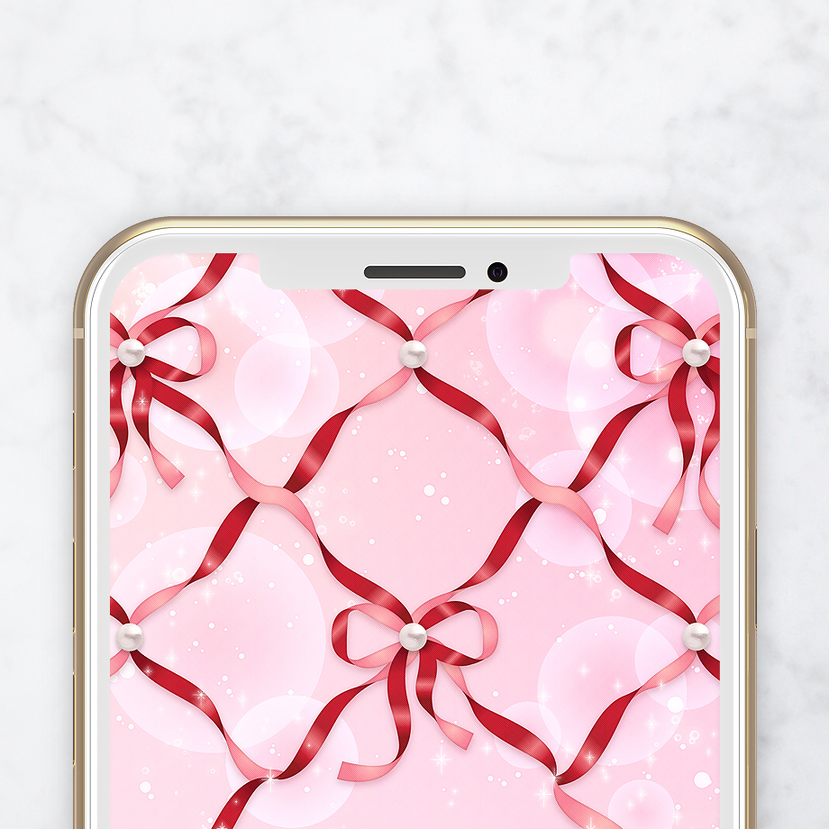 【リボンパールの恋結び🎀赤ピンク】運命を引き寄せる💫キラキラ輝く恋愛成就スマホ壁紙✨