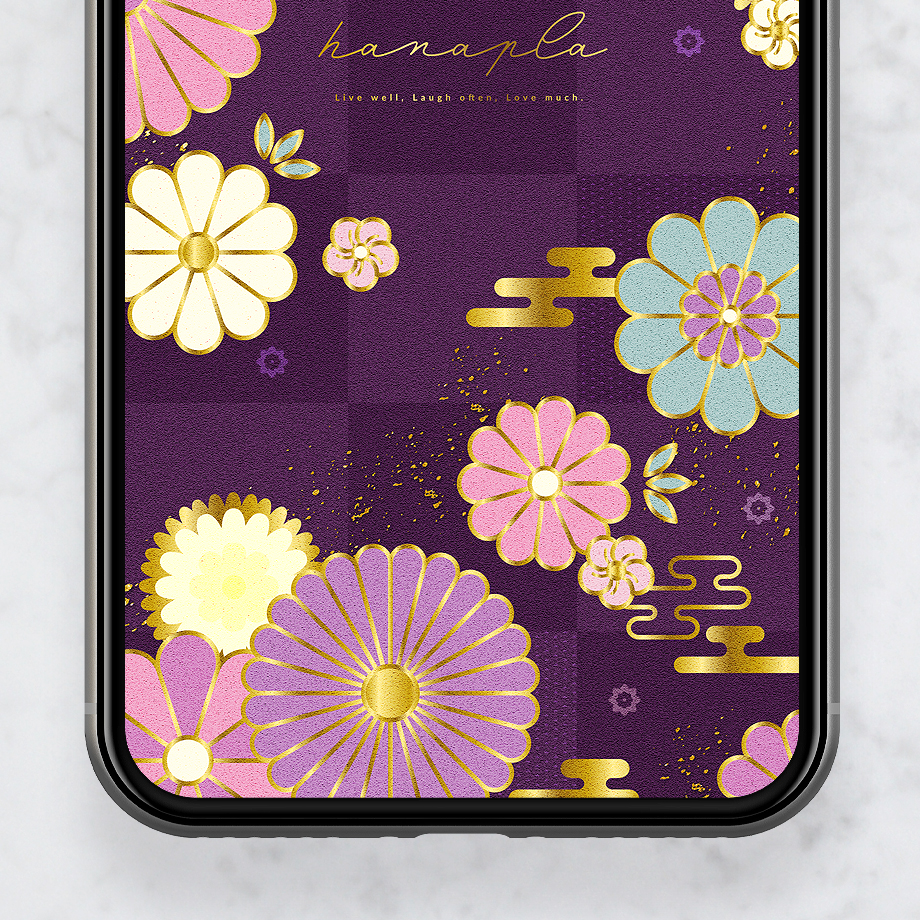【紫紺色の開運和柄】金箔きらめく菊梅の雅✨高貴で華やかな和の力で心整う🌸スマホ壁紙・待ち受けにぴったり💫