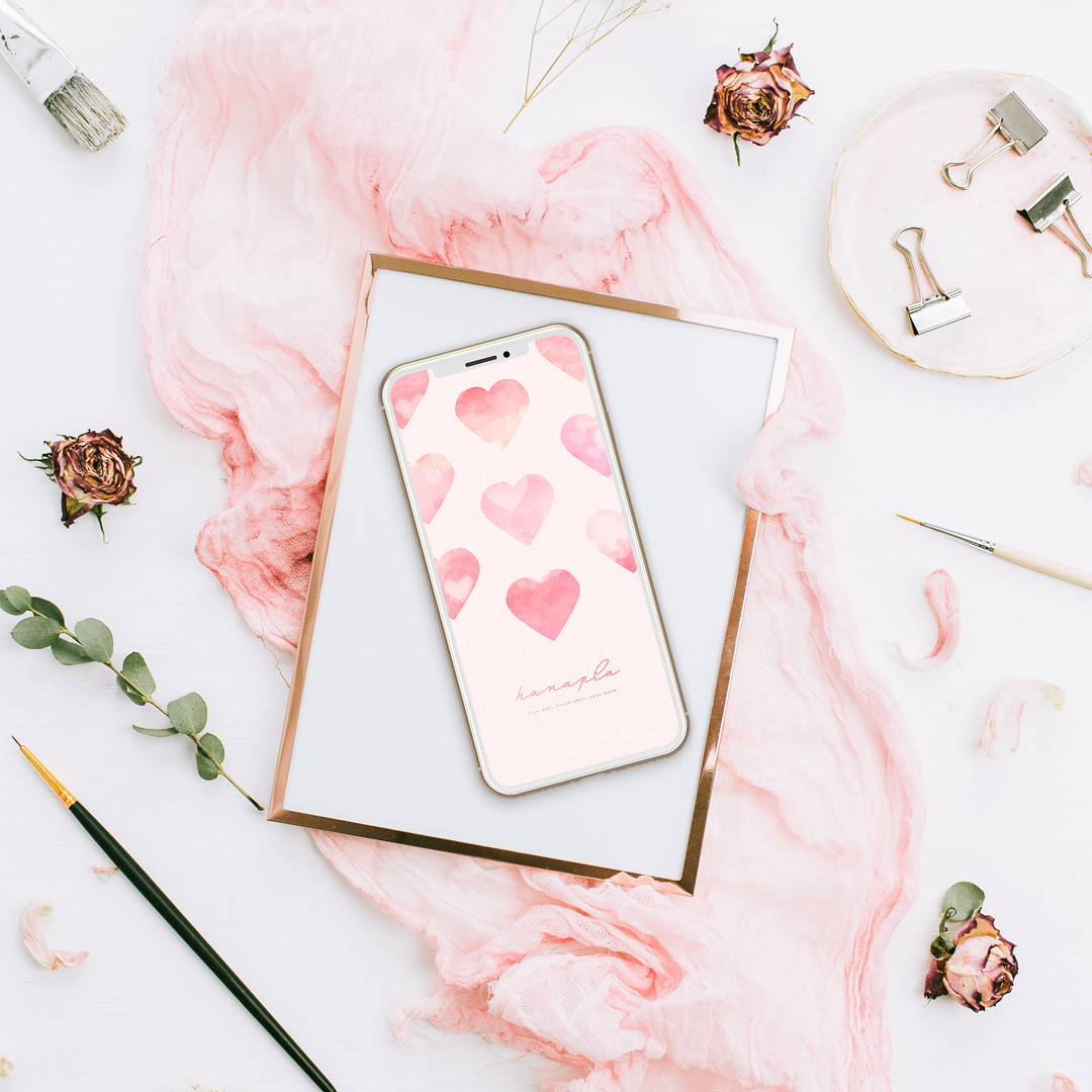 【ピンク水彩ハート】恋愛運アップに導く💘やさしい彩りの癒し待ち受け画像🌸スマホ壁紙で恋の願いを叶える✨
