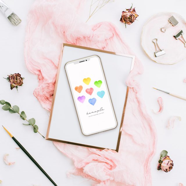 【レインボー水彩ハート】七色の願いを込めて💖幸運を引き寄せる、心ときめく開運待ち受け画像✨