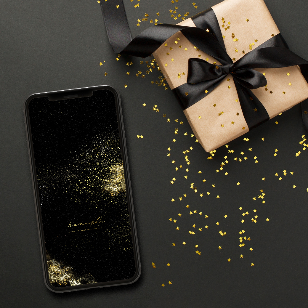 【ゴールデンブラック・グリッター】✨黒×金で金運上昇⤴開運を引き寄せる風水の待ち受けスマホ壁紙🌙