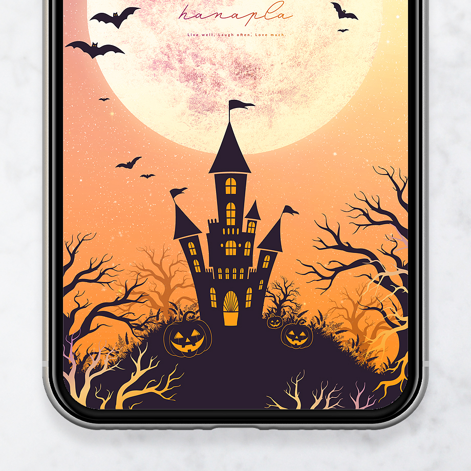 【満月のハロウィンナイト🎃🦇】魔法の夜空に願いを込めて✨幻想的な城と満月が導く、幸運のスマホ壁紙🌕
