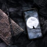 【シルバー満月の願い猫】幻想夜空に願いを届ける開運スマホ壁紙🌕✨幸運を引き寄せる神秘の1枚🐾