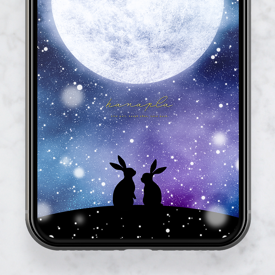 【ダイヤモンドダスト満月🌕うさぎの奇跡】銀色に輝く神秘の夜空✨恋と幸運を呼ぶ幻想スマホ壁紙💎❄️