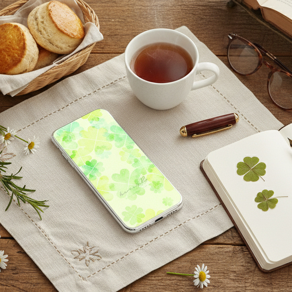 【願い叶える幸運クローバー】💚心癒やす四つ葉とライトグリーンの優しさで毎日を前向きにするスマホ待ち受け画像🍀