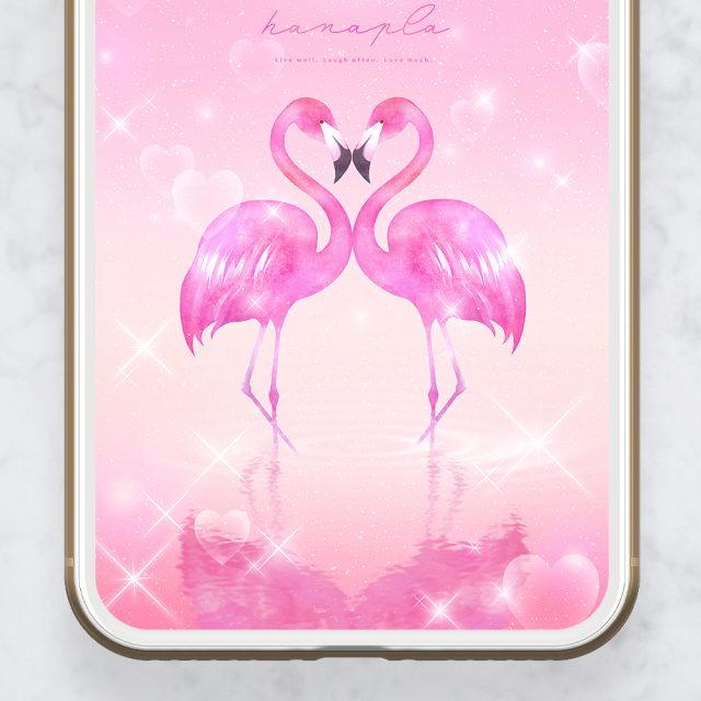【幸せ運ぶフラミンゴと満月】💖寄り添う二羽と輝くピンクムーン🌙家庭運も恋愛運も上がる華やかスマホ待ち受け壁紙