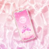 【幸せ運ぶフラミンゴと満月】💖寄り添う二羽と輝くピンクムーン🌙家庭運も恋愛運も上がる華やかスマホ待ち受け壁紙