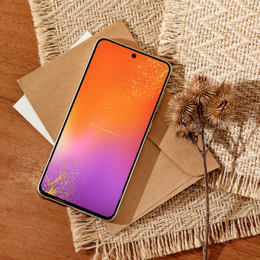 【オレンジ＆パープルと金ラメの輝き】🌅華やぎと癒しを纏う✨開運グラデーション待ち受けスマホ壁紙💖