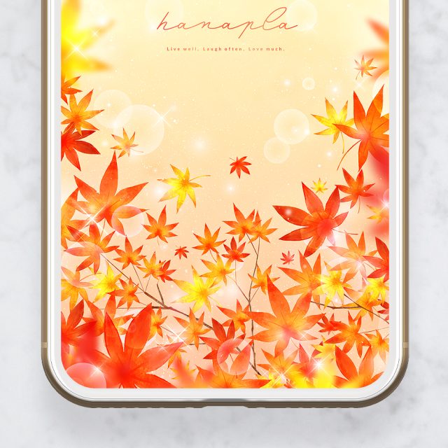 【オレンジ色に染まる幸福モミジ】🍁✨黄金に輝く空と紅葉が心を癒し、金運と愛を呼び込む開運スマホ壁紙💖