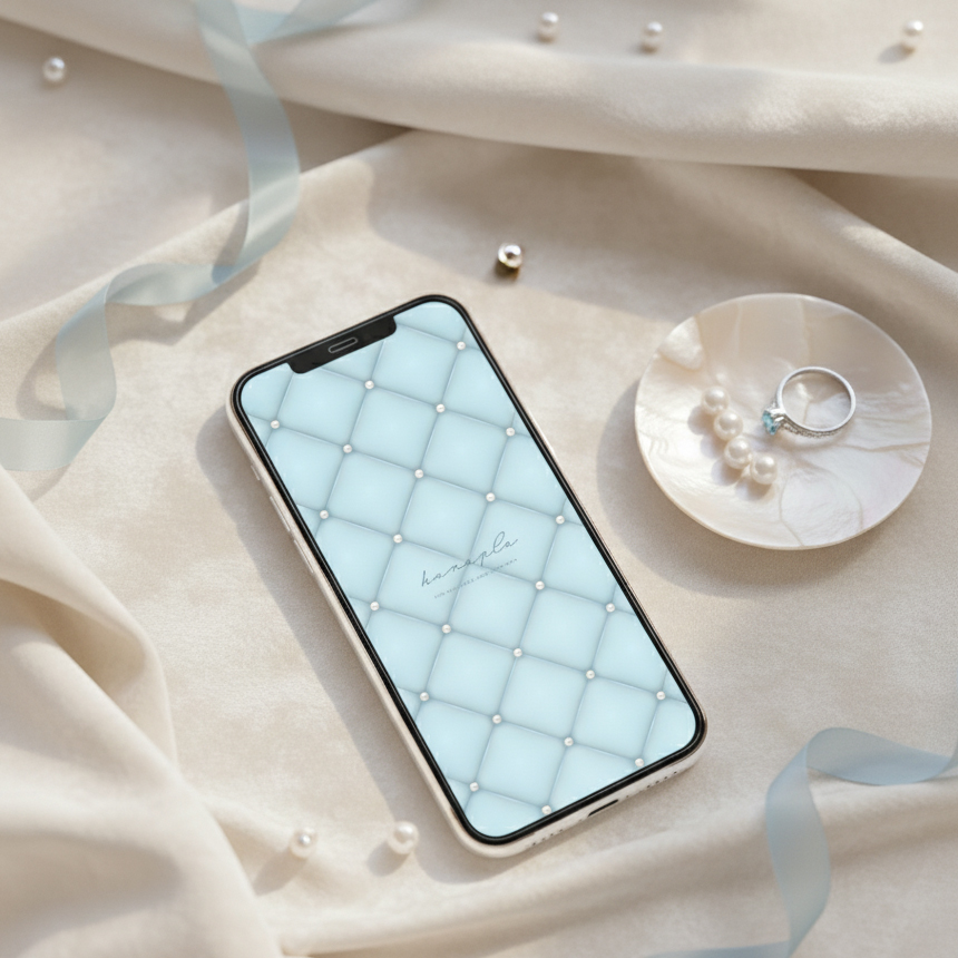 【守護の宝石とくすみブルーキルト】✨心を浄化し愛情運アップ💎上品で幸福を呼ぶスマホ待ち受け壁紙💐