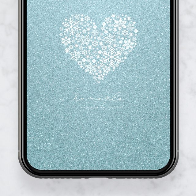 【スモーキーブルーラメの雪結晶ハート】❄️煌めく六花が癒しと調和を運ぶ✨心を浄化する大人のスマホ壁紙💎