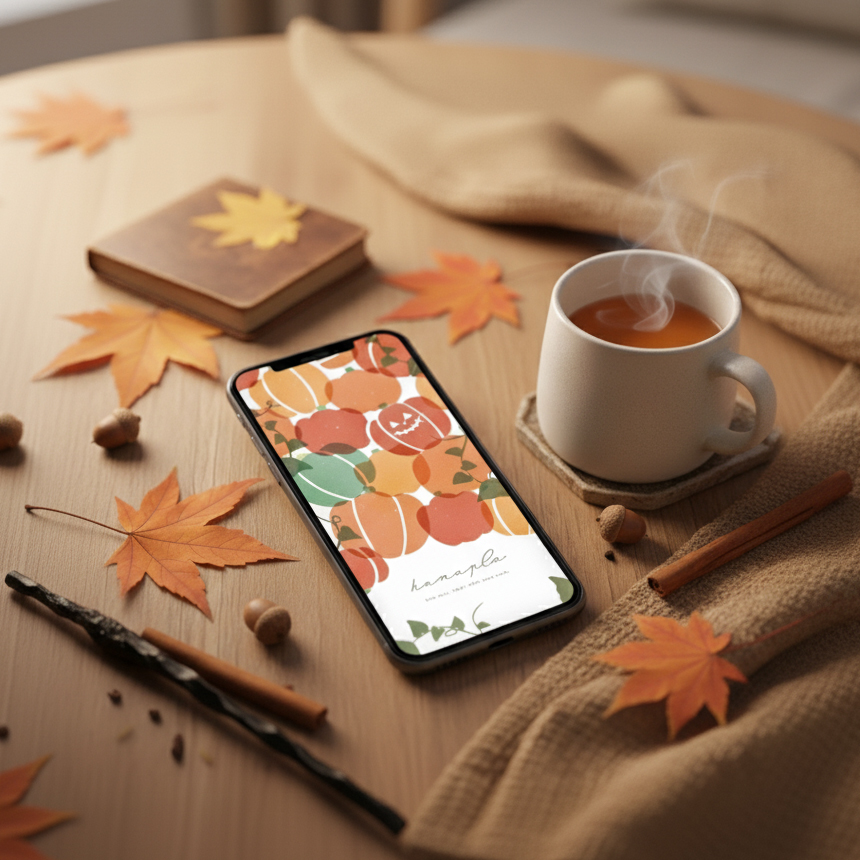 【ハロウィンの魔法かぼちゃ】🎃オータムカラーで幸運を呼び込むレトロポップなジャック・オー・ランタン待ち受け🌿✨