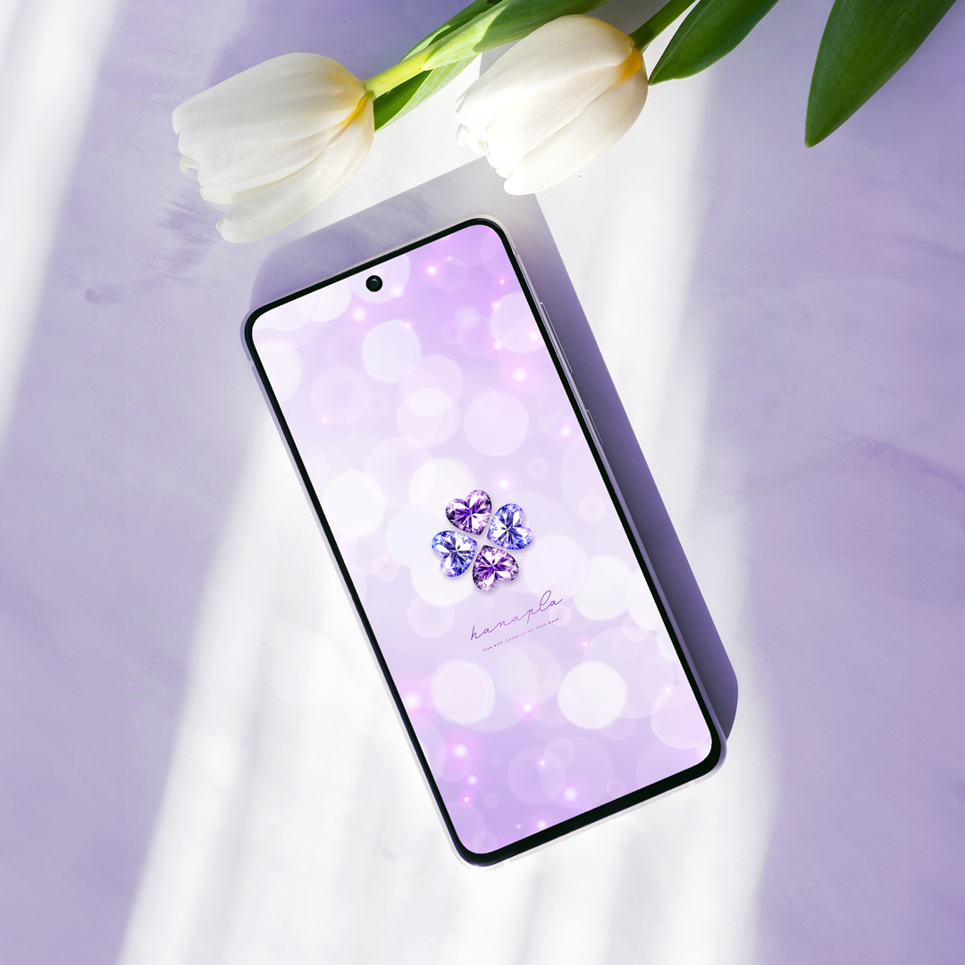 【四つ葉ジュエリーのパープル】💜アメジスト＆タンザナイトの輝き💎心を癒し直感を高める✨幸運と再生のスマホ待ち受け壁紙🌙