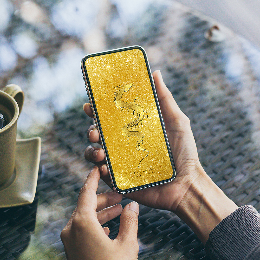 神光宿る金運昇る黄金龍神！おしゃれカッコいい昇り龍の高画質スマホ開運壁紙