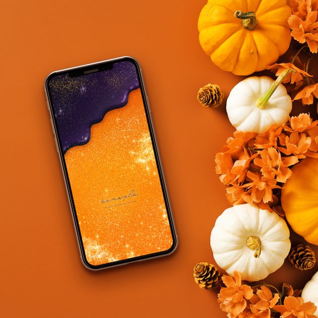 【キラキラ魔除ショコラ】✨オレンジ×紫のハロウィンカラーで運気アップ🎃輝くグリッター待ち受け壁紙