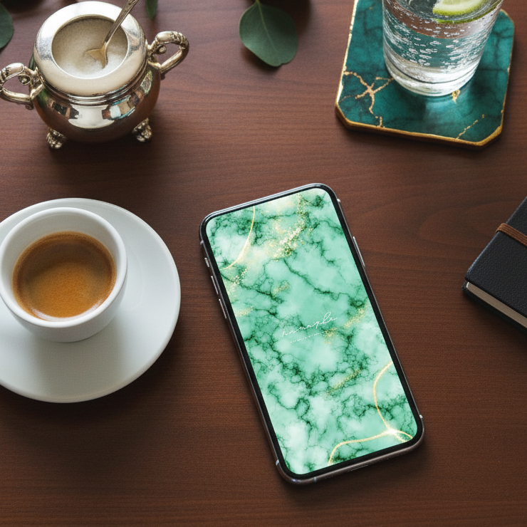 【美の極みエメラルドグリーン大理石】💎金色の煌めきが幸福を呼ぶ✨高級感あふれるスマホ待ち受け壁紙🌿
