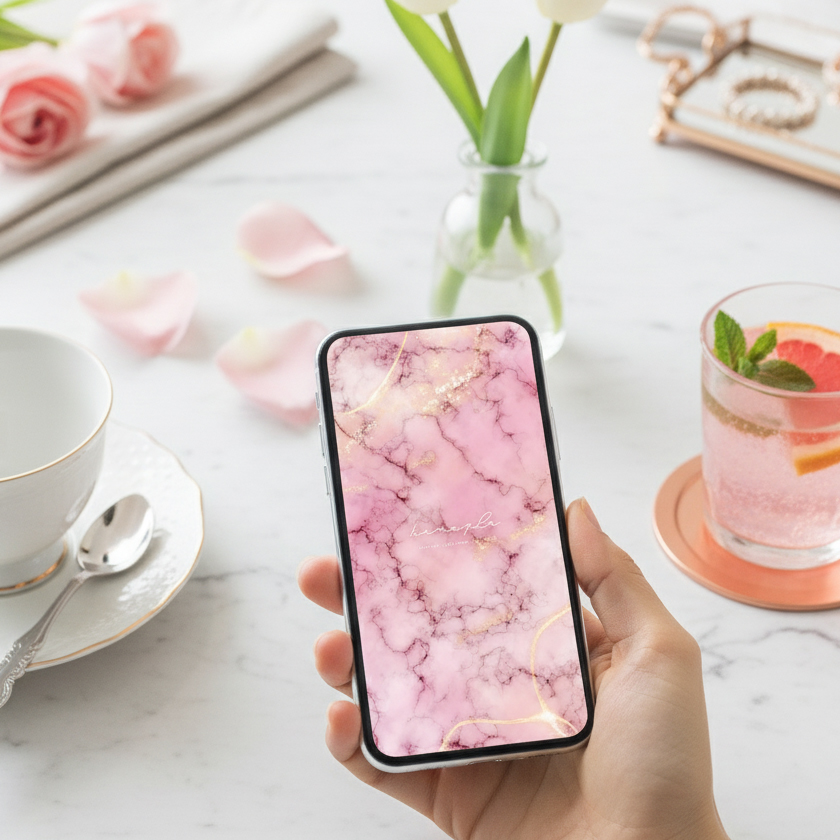 【美の極みルビーローズピンク大理石】🌹金色の煌めきが幸福を呼ぶ✨愛と美を引き寄せる高級感あふれるスマホ壁紙💎