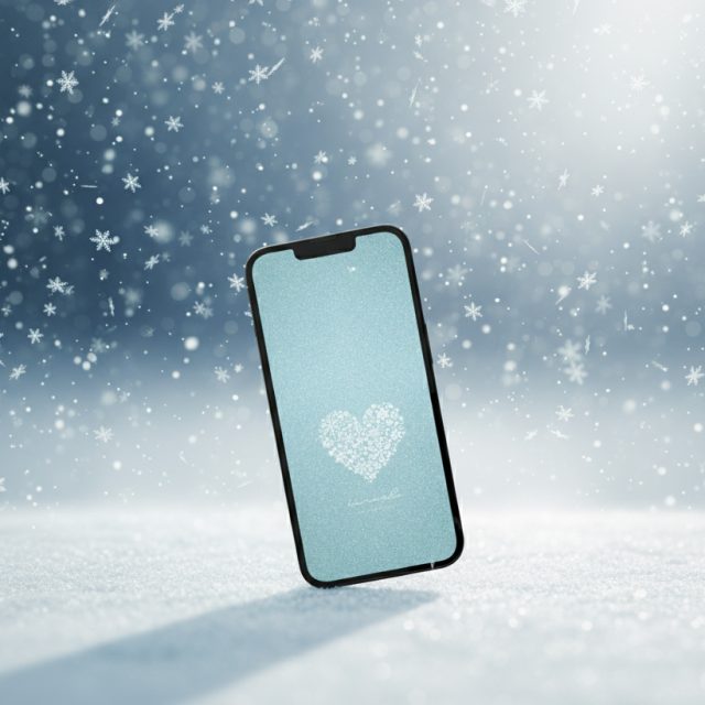 【スモーキーブルーラメの雪結晶ハート】❄️煌めく六花が癒しと調和を運ぶ✨心を浄化する大人のスマホ壁紙💎