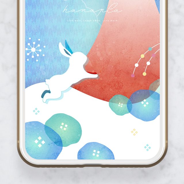 【開運飛躍の満月うさぎと赤富士ブルー】🐇💙青空と黄金の月に舞ううさぎ✨心を浄化し運を整える開運スマホ待ち受け🌕💫