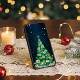 【星と雪も煌めく黄金クリスマスツリー】🎄✨輝くトップスターが未来を照らし、雪と星の煌めきが幸運を運ぶ開運待ち受け💫スマホ壁紙