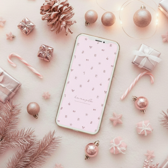 【小さな幸せピンクゴールド集めたクリスマス】🎀🌸愛と優しさがきらめく✨心を満たす幸運のスマホ待ち受け💖