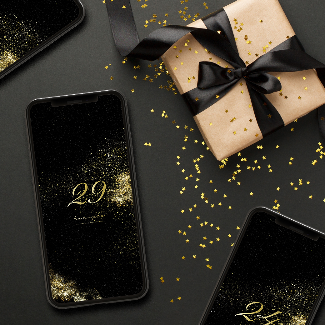 【ゴールデンブラック・グリッター＋数字29】✨黒×金で金運上昇⤴開運を引き寄せる風水の待ち受けスマホ壁紙🌙