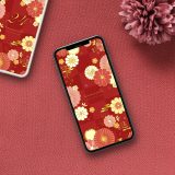 【深紅の開運和柄菊梅】🌸金箔が咲かせる吉祥の華✨美しさと幸運をまとう上質和柄スマホ待ち受け💫